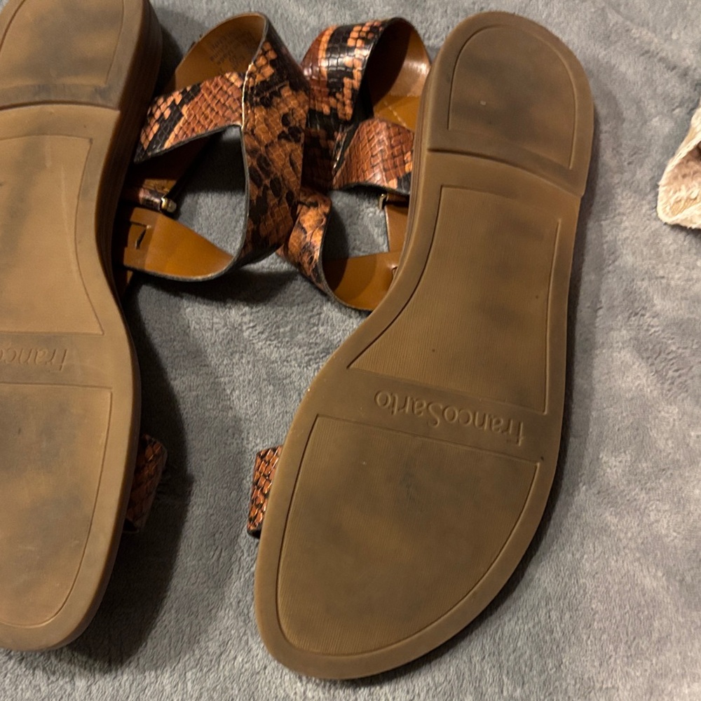 Franco Sarto Brown Snake-Print Leather Sandals - Picture 4 of 8